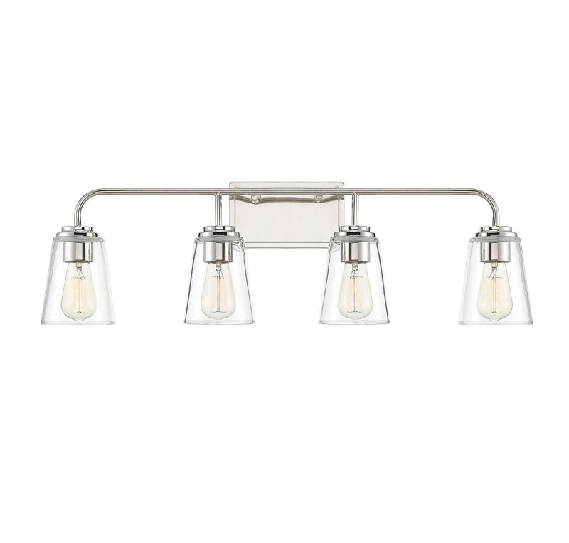 Traditional Armed Clear Glass 32" 4-Light Bath Vanity Light in Polished Nickel