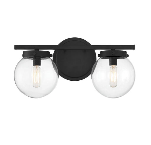 Mid-Century Clear Glass 16" 2-Light Bath Vanity Light in Matte Black