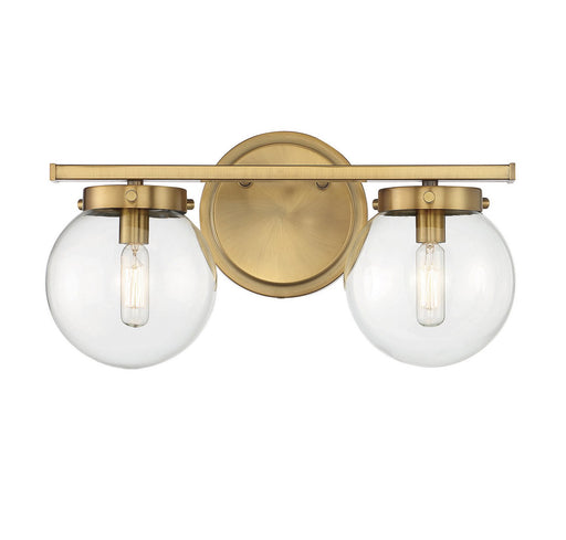 Mid-Century Clear Glass 16" 2-Light Bath Vanity Light in Natural Brass