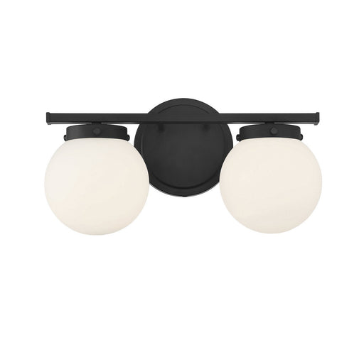 Mid-Century Opal Glass 16" 2-Light Bath Vanity Light in Matte Black
