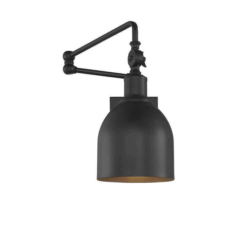 Industrial Dome 1-Light Swing Arm Wall Lamp in Matte Black
