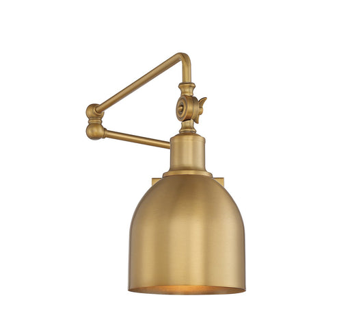 Industrial Dome 1-Light Swing Arm Wall Lamp in Natural Brass