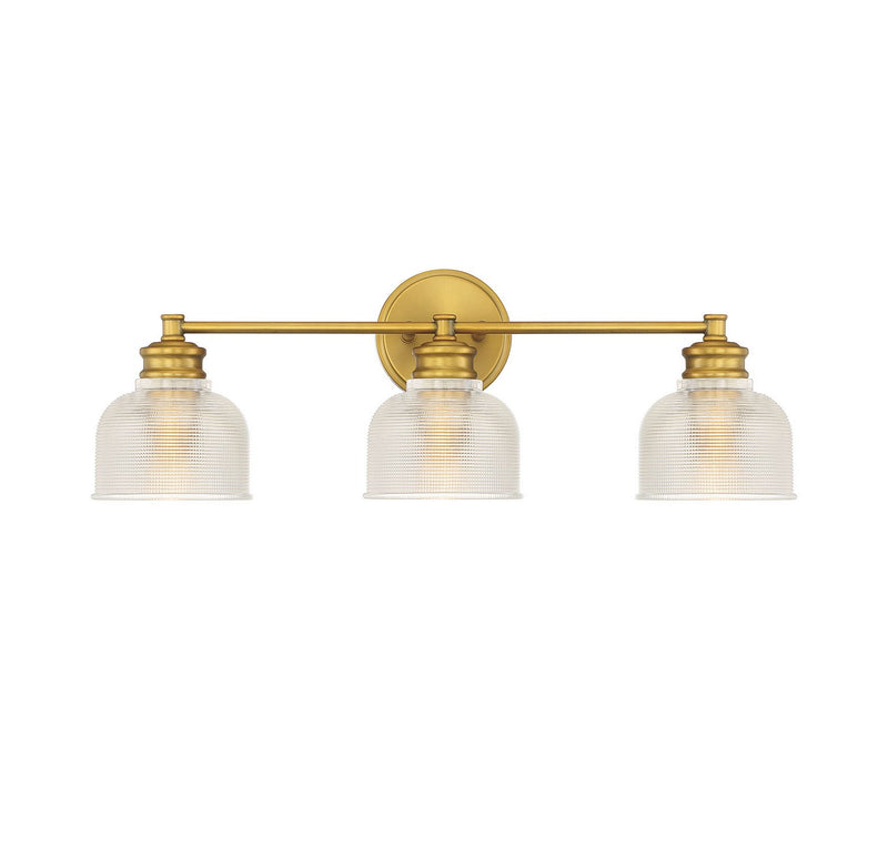 Clear Halophane Glass 24" 3-Light Bath Vanity Light in Natural Brass