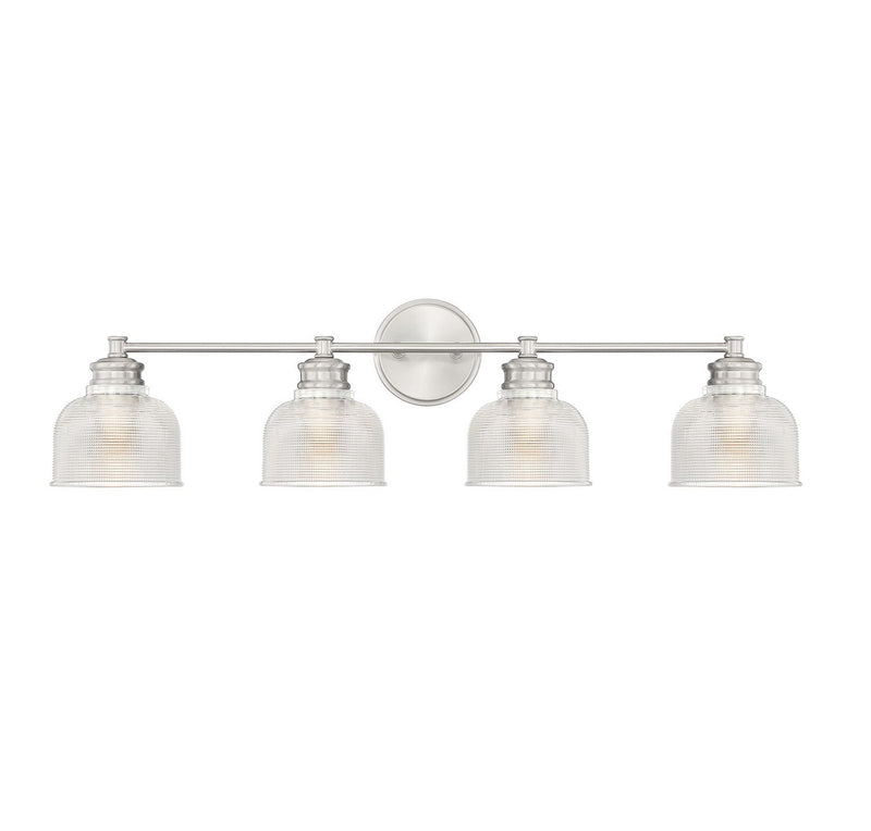 Clear Halophane Glass 32" 4-Light Bath Vanity Light in Brushed Nickel