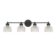 Clear Halophane Glass 32" 4-Light Bath Vanity Light in Matte Black