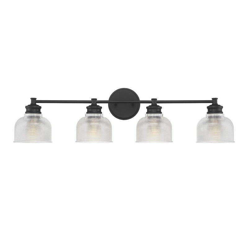 Clear Halophane Glass 32" 4-Light Bath Vanity Light in Matte Black
