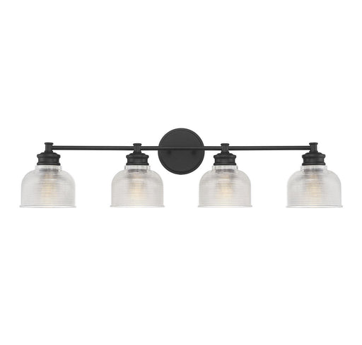 Clear Halophane Glass 32" 4-Light Bath Vanity Light in Matte Black
