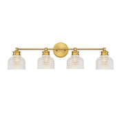 Clear Halophane Glass 32" 4-Light Bath Vanity Light in Natural Brass