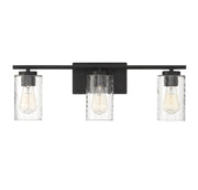 Clear Swirl Glass 24" 3-Light Bath Vanity Light in Matte Black