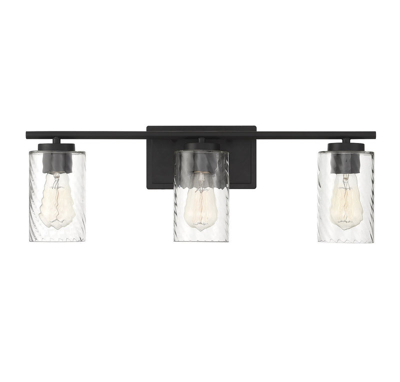 Clear Swirl Glass 24" 3-Light Bath Vanity Light in Matte Black