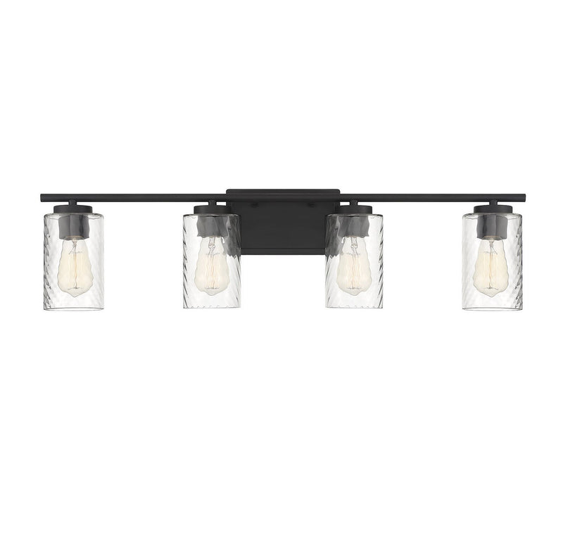 Clear Swirl Glass 32" 4-Light Bath Vanity Light in Matte Black