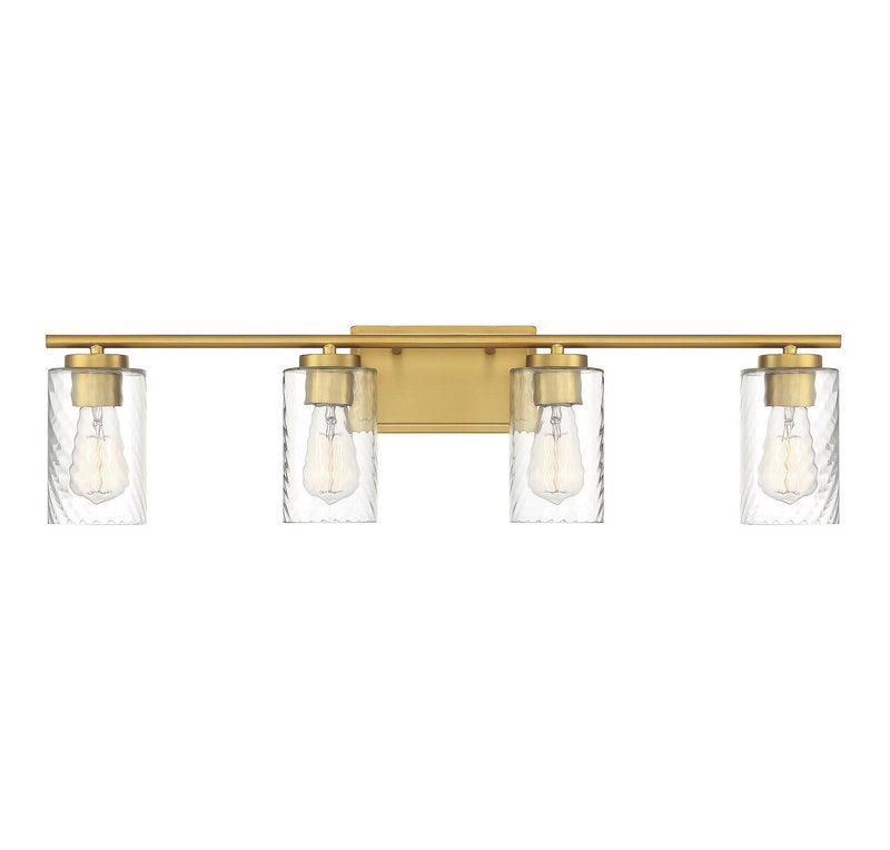 Clear Swirl Glass 32" 4-Light Bath Vanity Light in Natural Brass