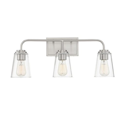 Traditional Armed Clear Glass 24" 3-Light Bath Vanity Light in Brushed Nickel