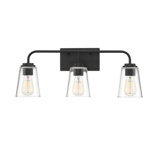 Traditional Armed Clear Glass 24" 3-Light Bath Vanity Light in Matte Black