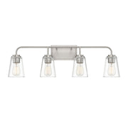 Traditional Armed Clear Glass 32" 4-Light Bath Vanity Light in Brushed Nickel