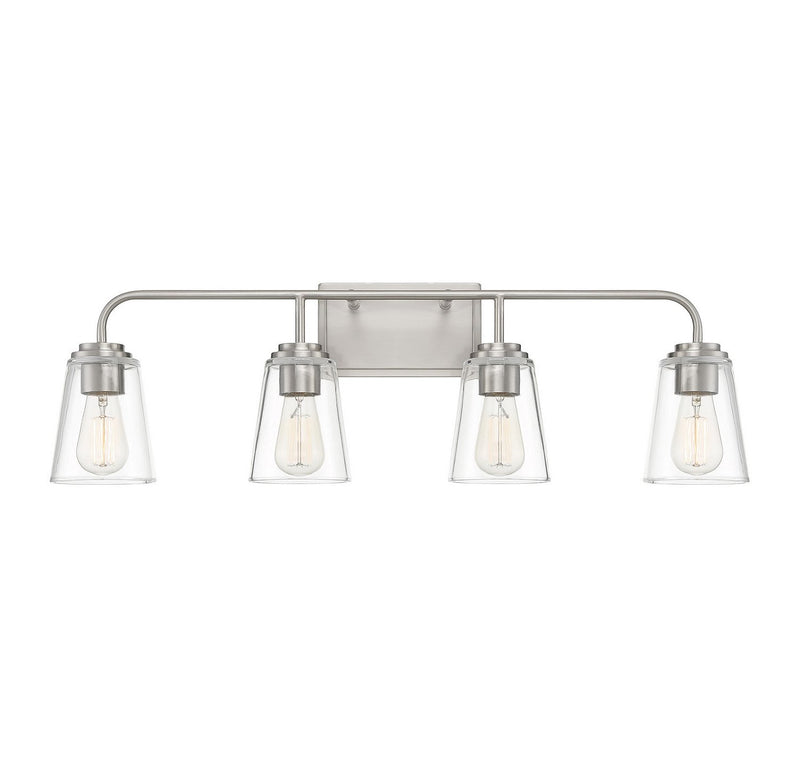 Traditional Armed Clear Glass 32" 4-Light Bath Vanity Light in Brushed Nickel