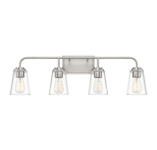 Traditional Armed Clear Glass 32" 4-Light Bath Vanity Light in Brushed Nickel