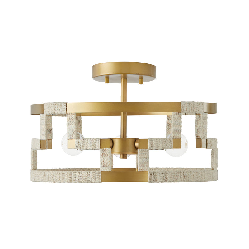 Hala 3-Light Semi-Flush Mount in Bleached Natural Jute & Patinaed Brass - Lamps Expo