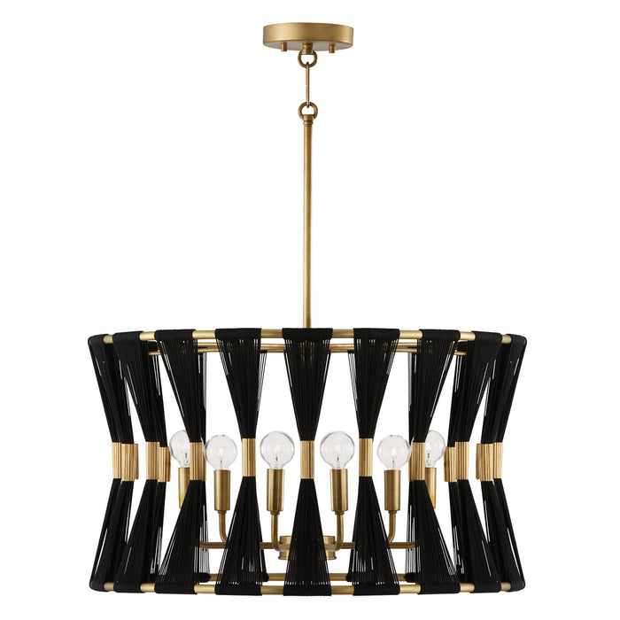 Bianca 6-Light Pendant in Black Rope and Patinaed Brass - Lamps Expo