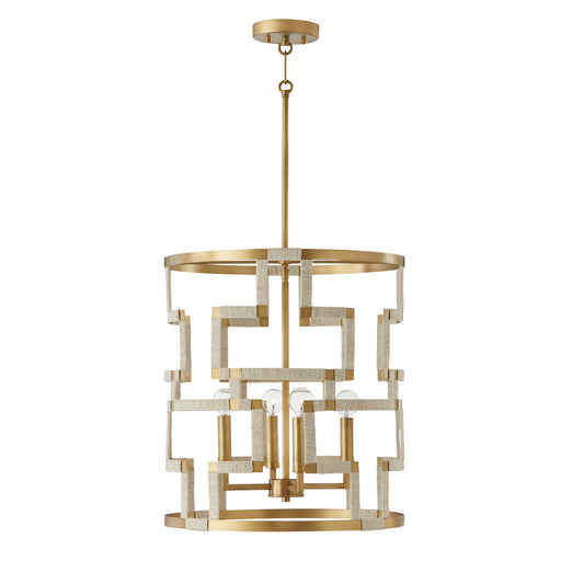 Hala 4-Light Foyer Pendant in Bleached Natural Jute and Patinaed Brass - Lamps Expo