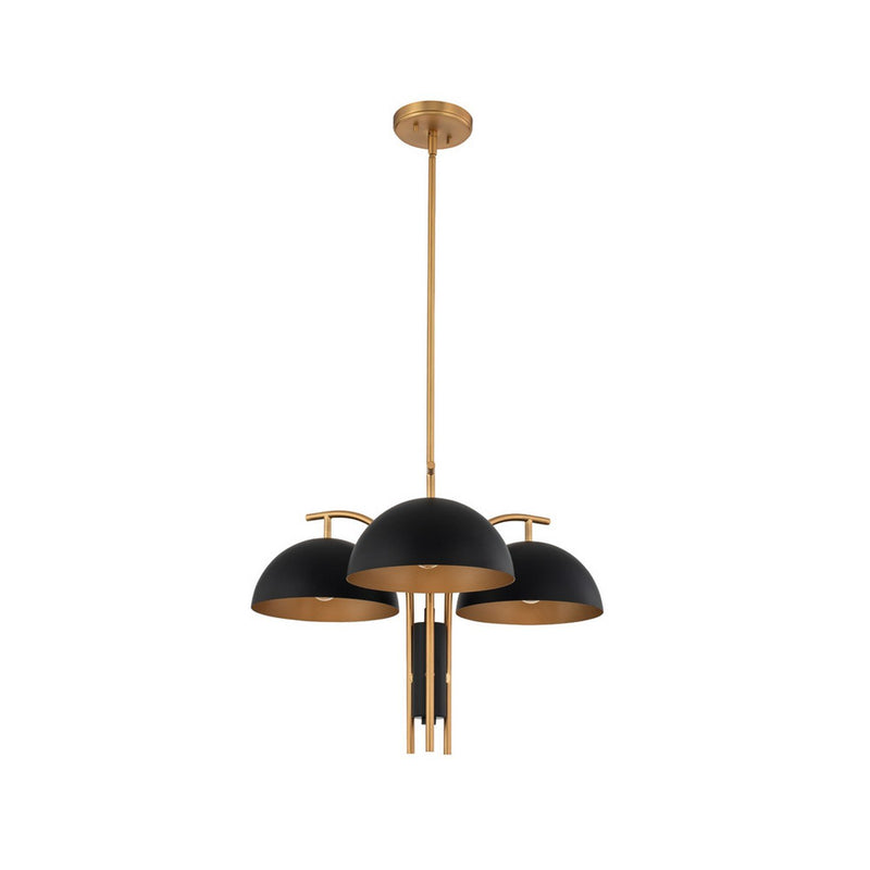 Marcel 3-Light Chandelier in Matte Black W and New Brass