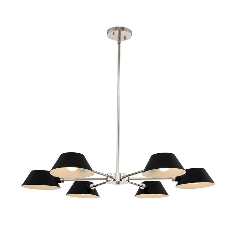 Bruno 6-Light Chandelier in Matte Black W and Polished Nickel