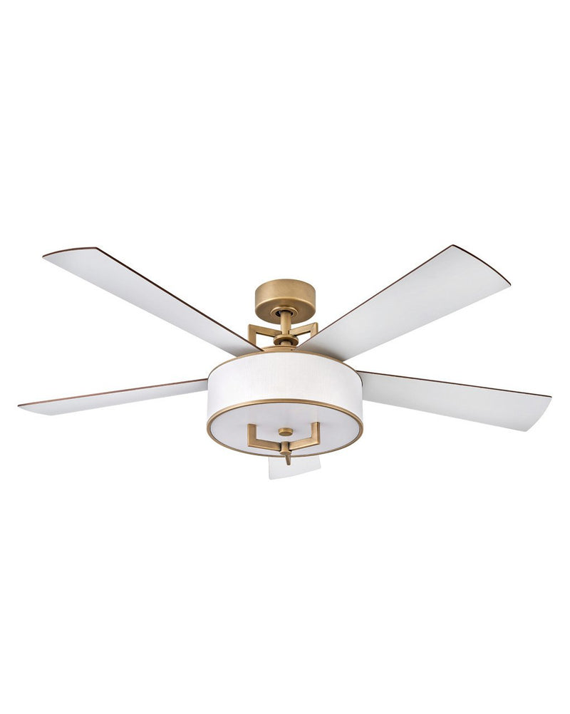 Hampton 56" Smart Ceiling Fan with Light in Heritage Brass / Matte White/birch