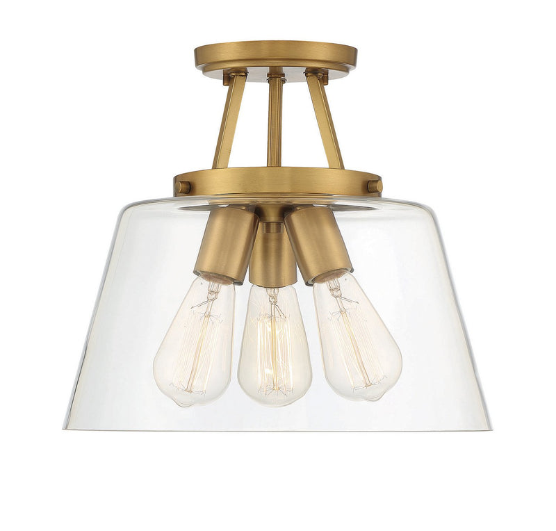 Calhoun 3-Light Semi-Flush Mount in Warm Brass