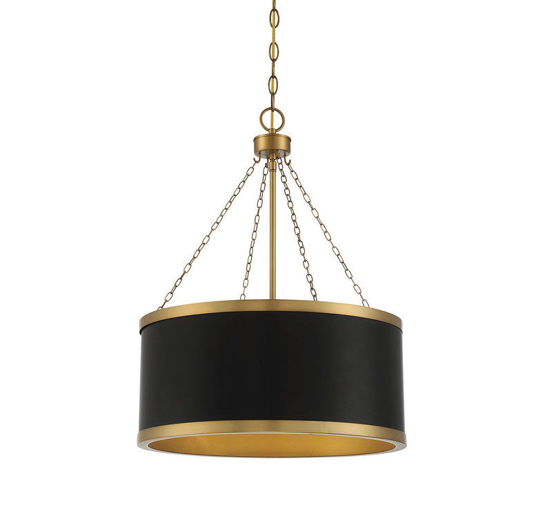 Delphi 6-Light Drum Pendant in Matte Black with Warm Brass Accents