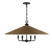 Eman 6-Light Pendant in Matte Black with Dark Rattan - Lamps Expo