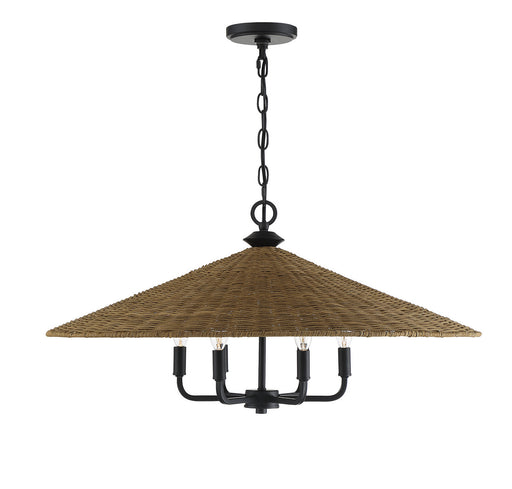 Eman 6-Light Pendant in Matte Black with Dark Rattan - Lamps Expo