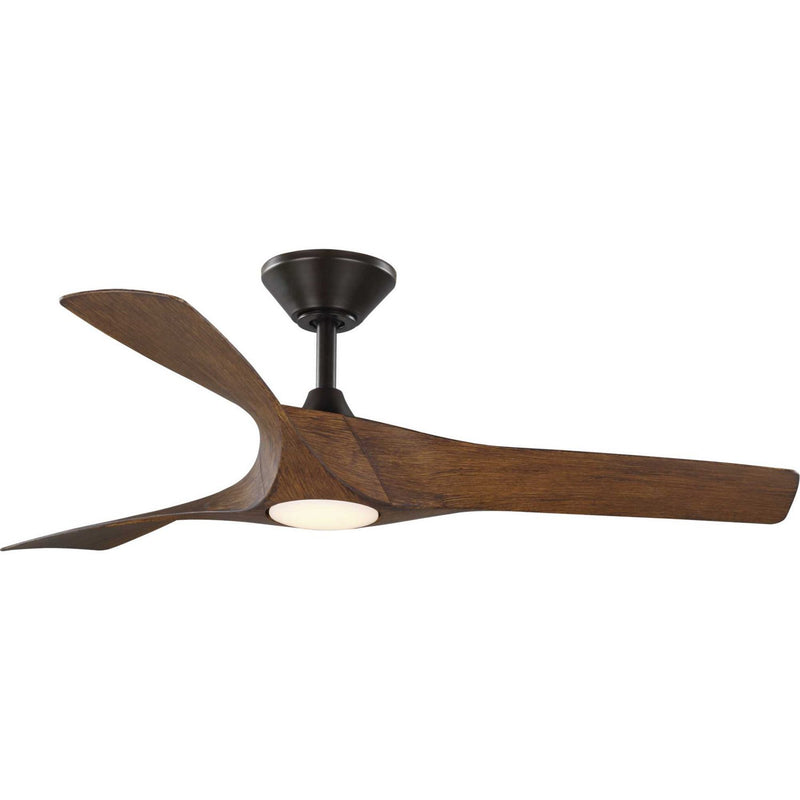 Ryne 52" Outdoor Ceiling Fan with Light in Koa Woodgrain with Bronze Accents