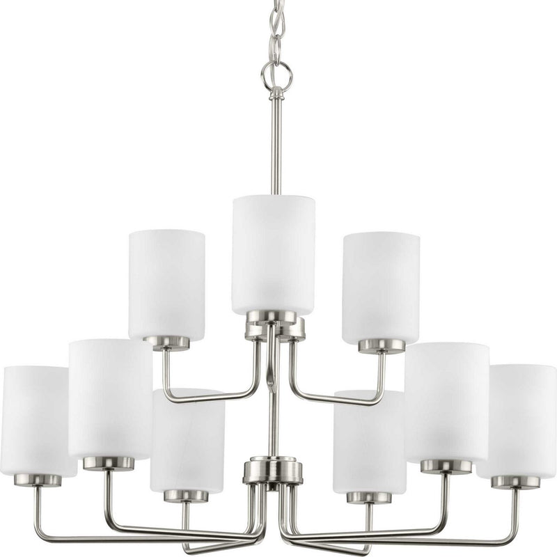 Merry 9-Light Etched Glass Chandelier in Brushed Nickel