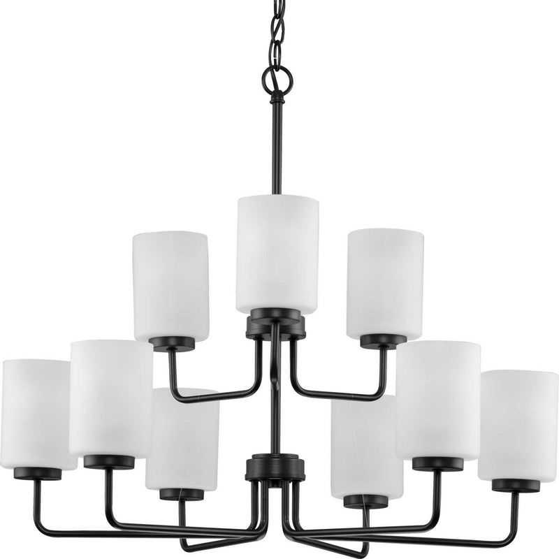 Merry 9-Light Etched Glass Chandelier in Matte Black