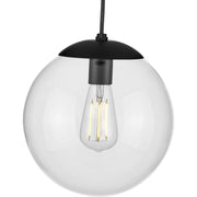 Atwell 10" Clear Globe Pendant in Matte Black