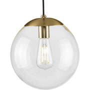 Atwell 10" Clear Globe Pendant in Brushed Bronze