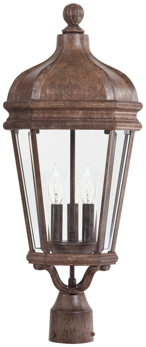 Harrison 3-Light Post Mount in Vintage Rust & Clear Beveled Glass