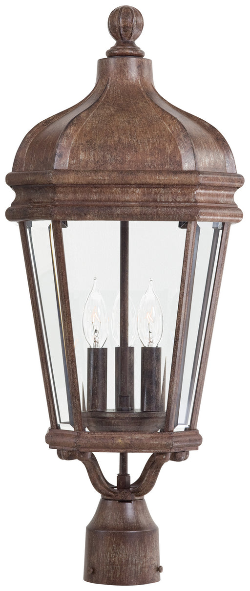 Harrison 3-Light Post Mount in Vintage Rust & Clear Beveled Glass