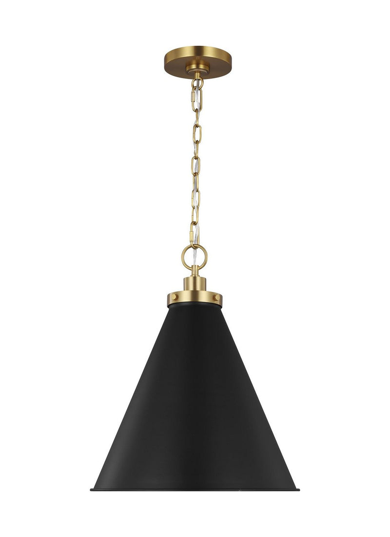 Wellfleet Medium Cone Pendant in Midnight Black and Burnished Brass