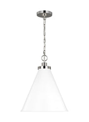 Wellfleet Medium Cone Pendant in Matte White and Polished Nickel