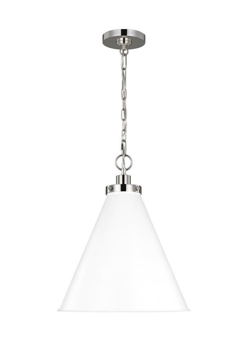 Wellfleet Medium Cone Pendant in Matte White and Polished Nickel