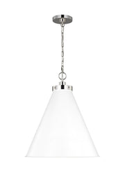 Wellfleet Large Cone Pendant in Matte White and Polished Nickel