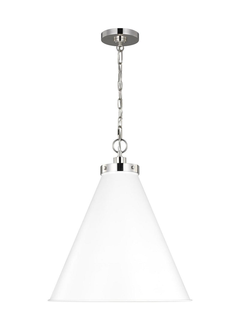 Wellfleet Large Cone Pendant in Matte White and Polished Nickel