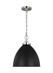 Wellfleet Medium Dome Pendant in Midnight Black and Polished Nickel