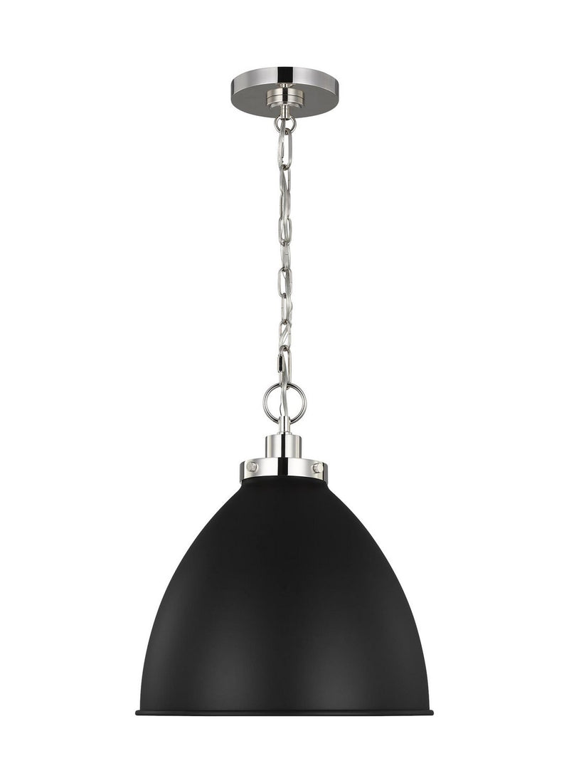 Wellfleet Medium Dome Pendant in Midnight Black and Polished Nickel