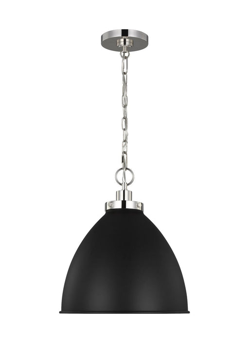 Wellfleet Medium Dome Pendant in Midnight Black and Polished Nickel
