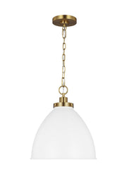 Wellfleet Medium Dome Pendant in Matte White and Burnished Brass