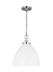 Wellfleet Medium Dome Pendant in Matte White and Polished Nickel