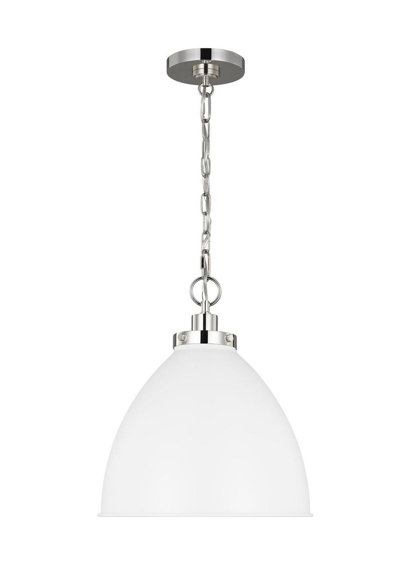 Wellfleet Medium Dome Pendant in Matte White and Polished Nickel