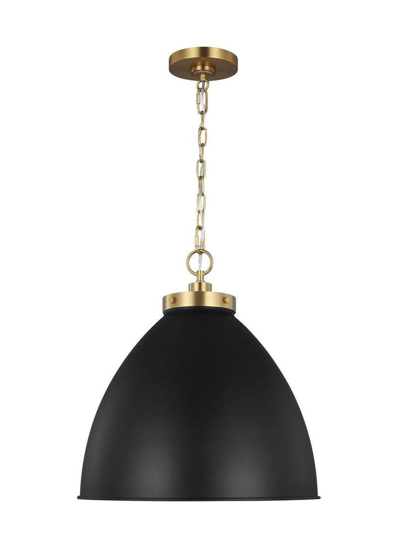 Wellfleet Large Dome Pendant in Midnight Black and Burnished Brass